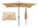 10 x 6.5t Rectangular Patio Solar LED Lighted Outdoor Market Umbrellas with Crank and Push Button Tilt for Garden Shade Swimming Poo