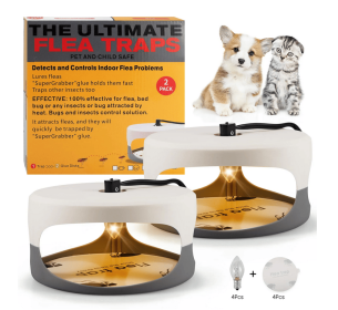 Jahy2Tech 2 Pack Flea Traps with 4 Sticky Disc & 6 Bulbs & 2 Electric Wires, Flea Killer Indoor Bed Bug Trap Pest Control, Non Toxic & Harmless