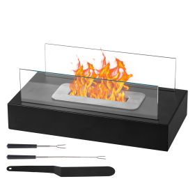 Black 13.8x7.1x5.5in With Windshield, Two Telescopic Forks, Fire Extinguishing Handle, Rectangular, Smokeless Stove, Iron Body, Stainless Steel Combus (Color: Black)