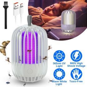900V High Voltage Cordless Indoor Bug Zapper Type C Rechargeable Mosquito Lamp Trap Portable Electric Mosquito Killer with Hanging Strap Night Light f (Color: White)