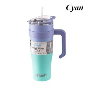 40oz Wall insulated Water Bottle, StainlessSteel Water Cup, For lce Water, lced Tea, CoffeeTo Keeps Drinks Cold, With Handle And StrawCover (58233C: 58233C-Cyan)