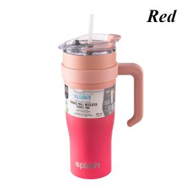 40oz Wall insulated Water Bottle, StainlessSteel Water Cup, For lce Water, lced Tea, CoffeeTo Keeps Drinks Cold, With Handle And StrawCover (58233C: 58233C-red)