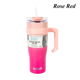 40oz Wall insulated Water Bottle, StainlessSteel Water Cup, For lce Water, lced Tea, CoffeeTo Keeps Drinks Cold, With Handle And StrawCover (58233C: 58233C-rose red)