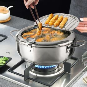 Silver Stainless Steel Deep Fryer with Built-in Dial Thermometer-9.5 inch (24cm) & 11 inch (28cm) Size (size: 9.5 inch (24cm))